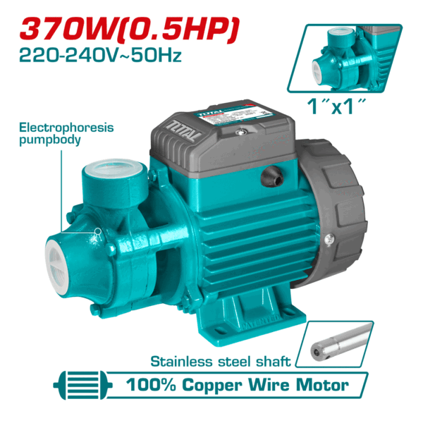 Électro-pompe TOTAL TWP137016 0,5 CV 370 W pour pompage domestique et irrigation