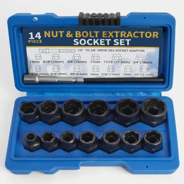 Kit 14 pièces pour extraire écrous abîmés ou arrondis sur voitures et véhicules