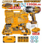INGCO P20S 1350nm 126 Pcs Cordless Impact Wrench Tools Set , HKTHP31261