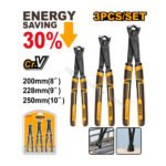 Jeu de 3 grandes pinces pliantes INGCO HRPS28318 – acier Cr‑V avec poignées antidérapantes, set comprenant pince combinée, pince à long nez et pince coupante diagonale