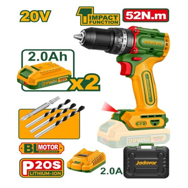 Perceuse à percussion JADEVER 20 V 52Nm JDCDP5281