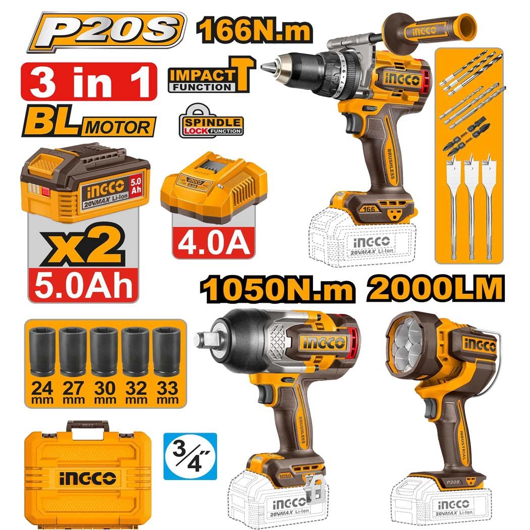 15 Kit combiné sans fil 3 pièces INGCO COSLI250882 – Image 1