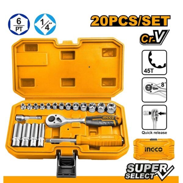 Jeu de 20 douilles 1/4″ INGCO (4-14 mm) HKTS14201