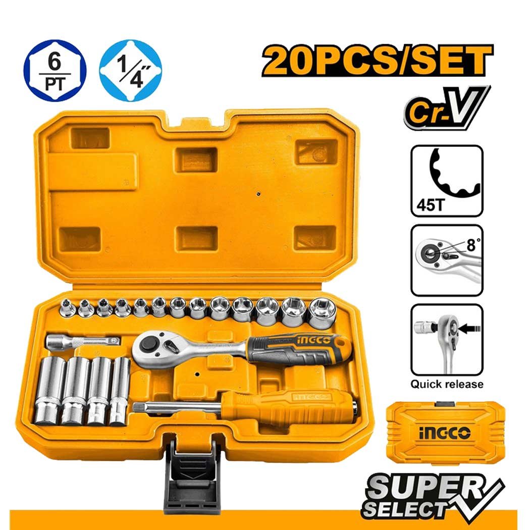 16 Jeu de 20 douilles 1/4″ INGCO (4-14 mm) HKTS14201 – Image 1