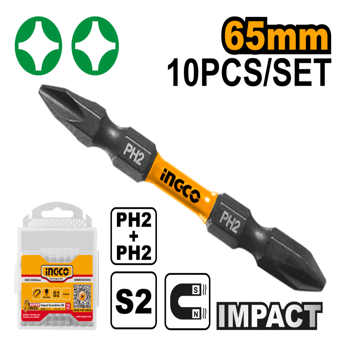 SDBIM21PH233- Embout De Tournevis à Impact 10Pièces INGCO SDBIM21PH233 – Image 1