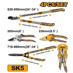 Ensemble de 4 Cisailles de jardin INGCO