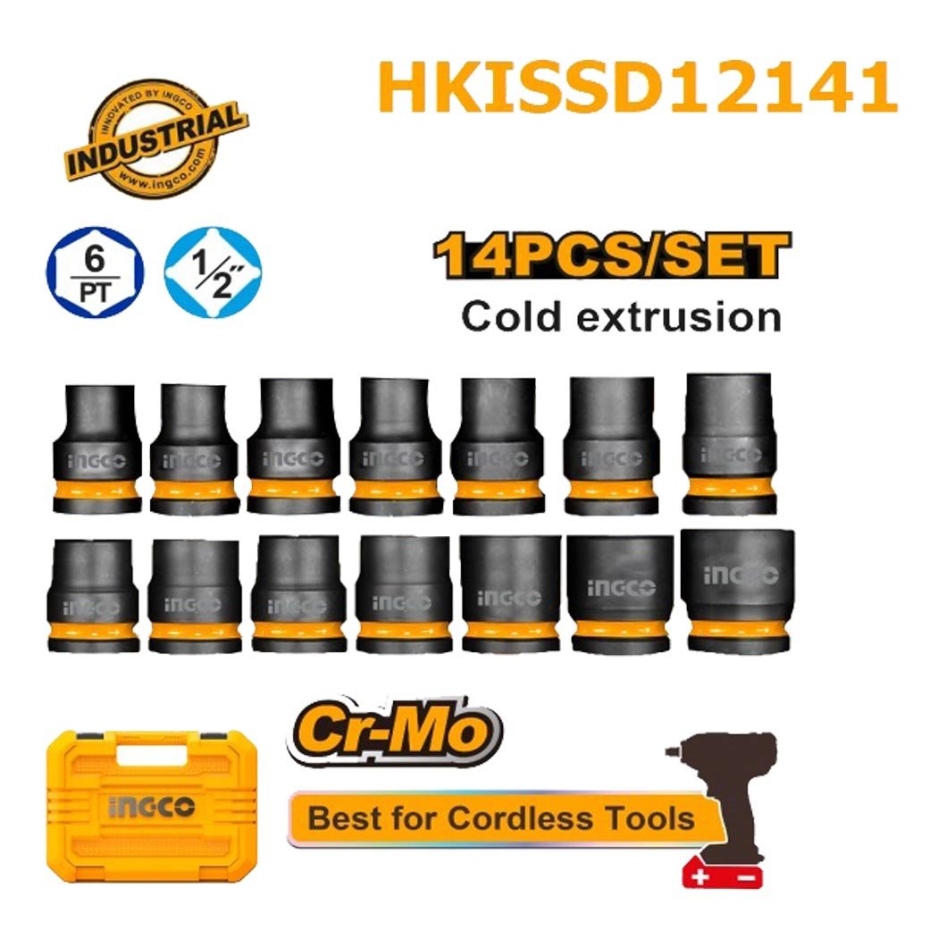 0.2 Coffret de douilles à chocs INGCO 14 pièces HKISSD12141 – Image 1