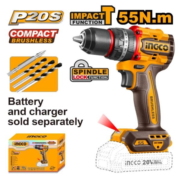 Perceuse à percussion sans fil 55N.m INGCO CIDLI205581