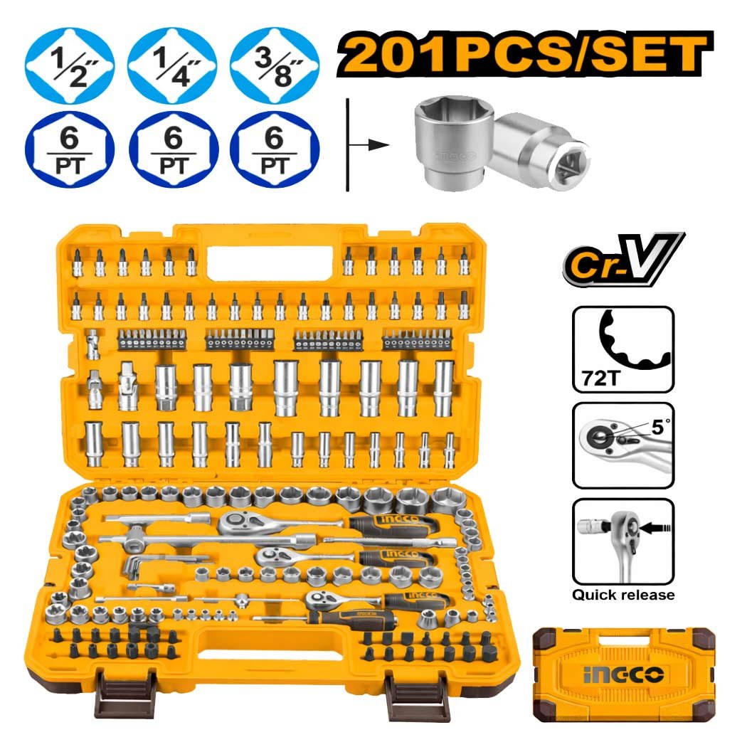 00.1 Coffret universel d’outils 201pcs INGCO HKTS082016 – Image 1