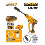 Nettoyeur haute pression sans fil INGCO 20V avec batterie Li-ion, lance, buse rotative et brosse pour nettoyage voiture, terrasse et jardin
