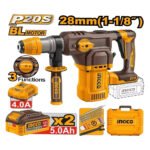 Marteau perforateur sans fil INGCO CRHLI202862 avec batteries, forets SDS‑Plus et poignée auxiliaire.