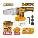 Outil de soudage tubes plastiques INGCO 20V PTWTLI20182 avec 3 têtes et batterie.