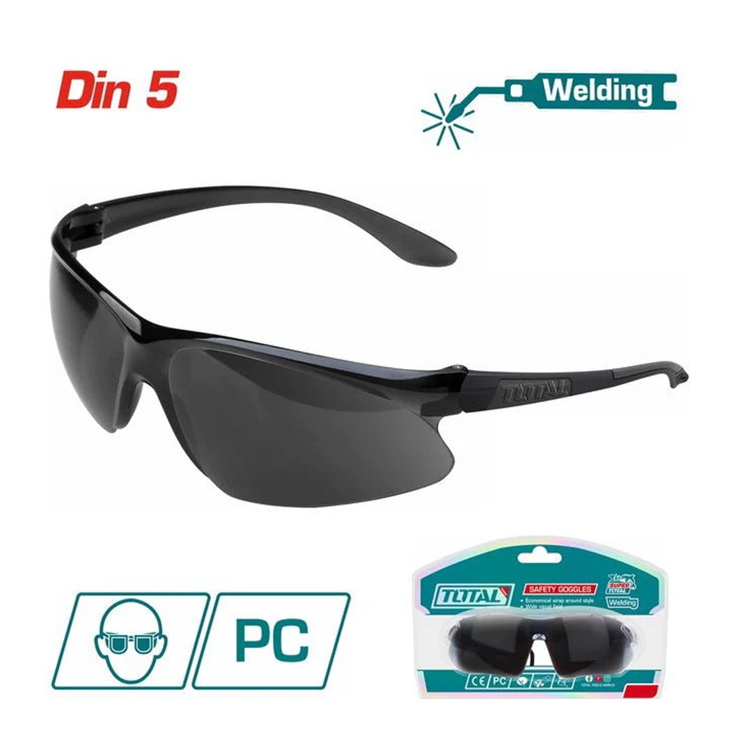 TSP307-LUNETTE-TOTAL-SOUDURE-DIN-5 Lunette de protection noire pour soudure TSP307 avec verre foncé anti-éblouissement.