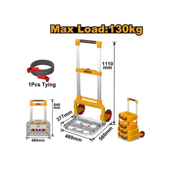 Chariot pliant INGCO 130 kg robuste pour transport de charges lourdes, facile à plier et à déplacer