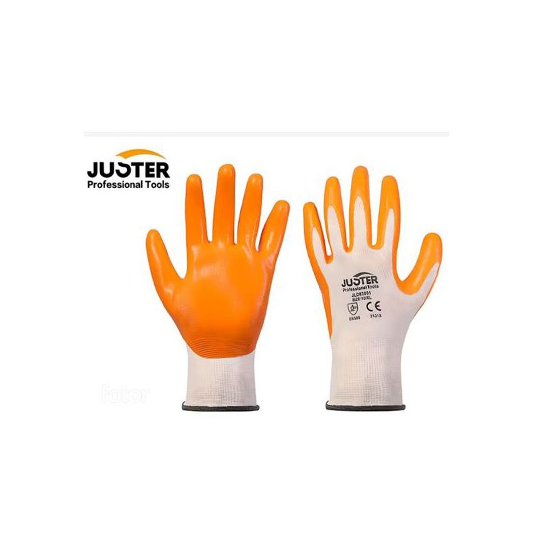 Gants de protection antidérapants JUSTER – Haute adhérence et confort Gants de travail JUSTER orange antidérapants avec revêtement latex pour protection et manutention.