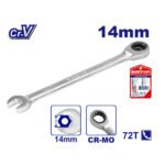 Clé mixte à cliquet EMTOP 14 mm en acier chrome vanadium avec finition chromée