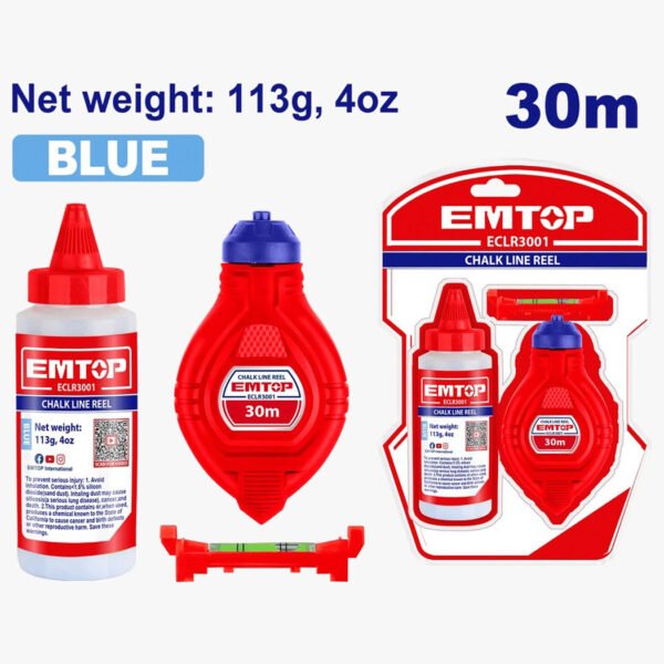 Cordex 30 m avec poudre et niveau EMTOP ECLR3001 – outil de traçage professionnel
