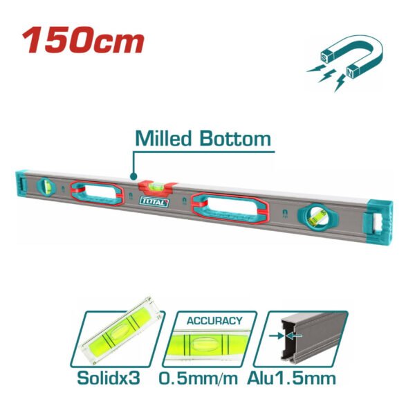 Niveau à bulle magnétique TOTAL 150 cm TMT215028M aluminium haute précision chantier