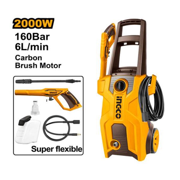 Nettoyeur haute pression INGCO 2000W pour nettoyage voiture, terrasse et extérieur