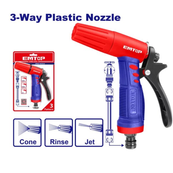 Pistolet à eau de jardin EMTOP ESNE10301 avec 3 modes de pulvérisation pour arrosage et nettoyage