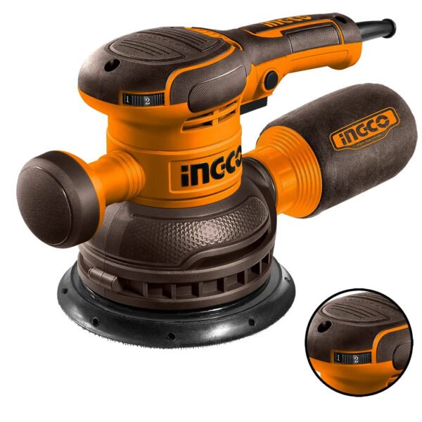 Ponceuse rotative INGCO RS4516 450 W avec patin de 150 mm, vitesse variable et accessoires inclus