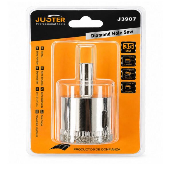 Scie cloche diamant 35 mm JUSTER J3907 pour perçage de carrelage, céramique et pierre avec perceuse