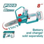 Tronçonneuse sans fil TOTAL 8 pouces 20V avec moteur brushless pour coupe de bois et élagage des arbres