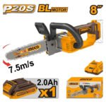 Tronçonneuse sans fil INGCO 20V 8 pouces légère et maniable pour bois et jardinage