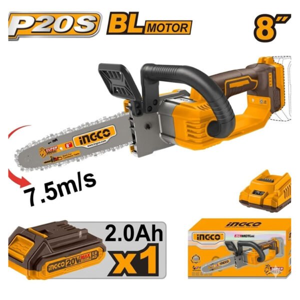 Tronçonneuse sans fil INGCO 20V 8 pouces légère et maniable pour bois et jardinage