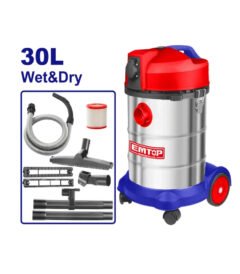 Aspirateur eau et poussière EMTOP 1400W 30L modèle EVCR1401 pour nettoyage professionnel et domestique