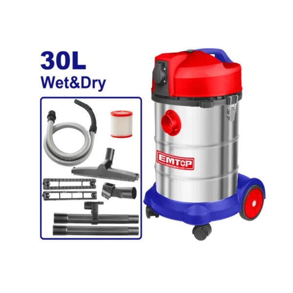Aspirateur eau et poussière EMTOP 1400W 30L modèle EVCR1401 pour nettoyage professionnel et domestique