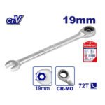 Clé mixte à cliquet EMTOP 19 mm en acier chrome vanadium pour usage professionnel