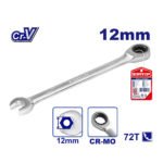 Clé mixte à cliquet EMTOP 12 mm en acier avec finition chromée pour travaux mécaniques