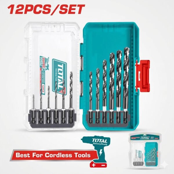 Jeu de mèches métal HSS TOTAL 1-10 mm avec queue hexagonale TACSDL11206 pour perçage précis