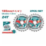 Jeu de 2 lames de scie circulaire TCT 185 mm EMTOP pour coupe bois et panneaux