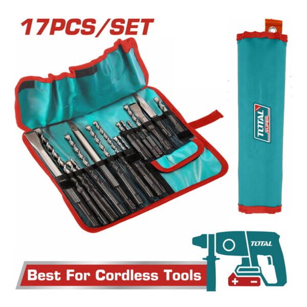 Coffret forets SDS Plus TOTAL 17 pièces burins béton