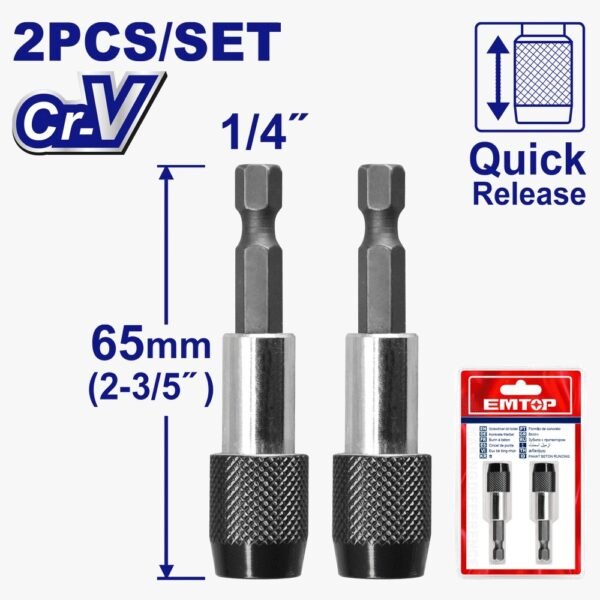Jeu de 2 porte-embouts EMTOP 1/4″ en acier Cr-V avec système magnétique pour visseuse