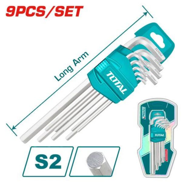 Jeu de 9 clés Allen longues TOTAL THT106191 en acier haute résistance pour vissage puissant et précis