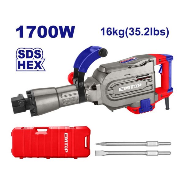 Démolisseur 16 kg 1700W 45J EMTOP EDBRH1701 – marteau piqueur puissant professionnel