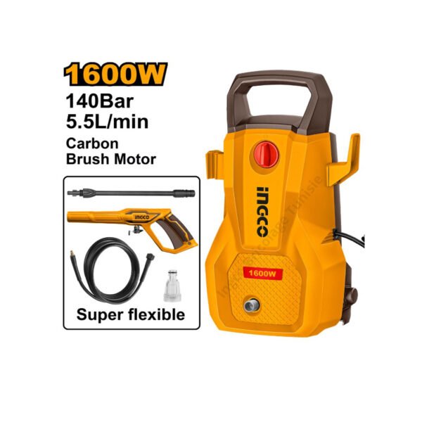 Nettoyeur haute pression INGCO 1600W 140 bar pour nettoyage voiture terrasse et extérieur