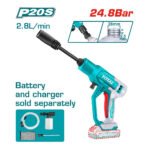 Nettoyeur haute pression sans fil TOTAL 20V 24,8 bar TPWLI2036 pour lavage voiture et terrasse