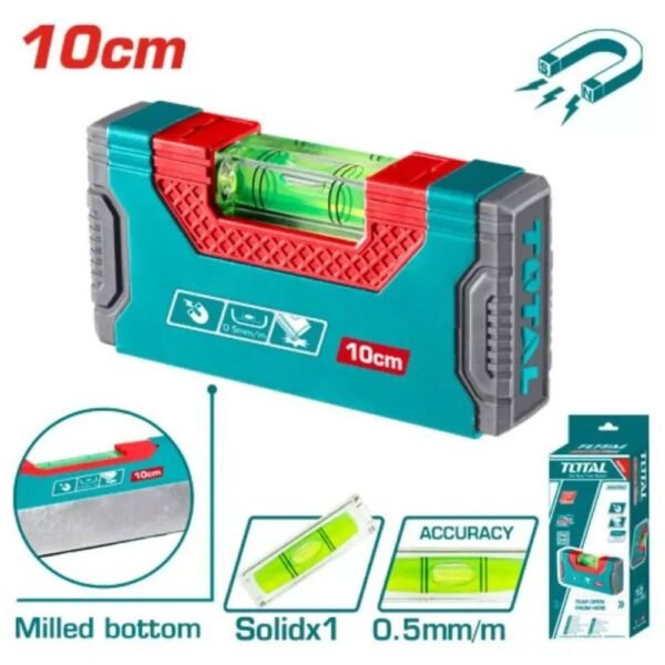 Niveau à eau magnétique TOTAL 10 cm TMT205101 mini niveau de précision pour chantier et bricolage