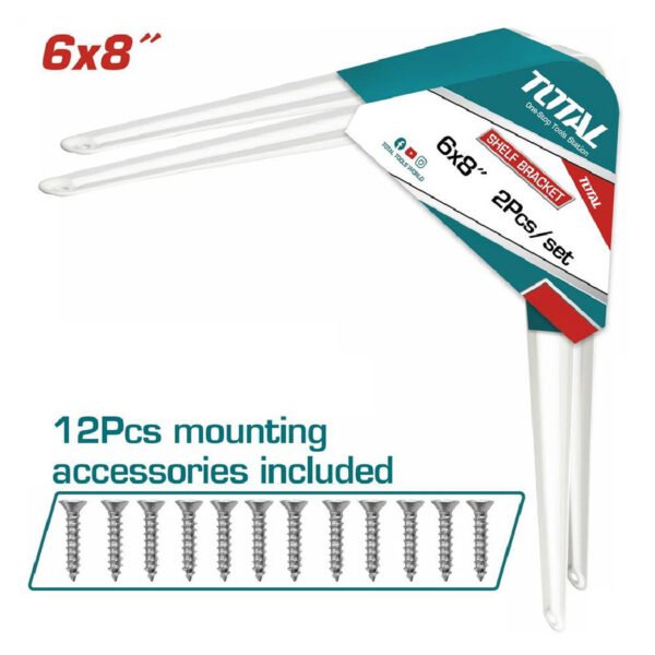 Supports d’étagère TOTAL 6x8 pouces TSB10608 en acier pour fixation murale compacte et solide