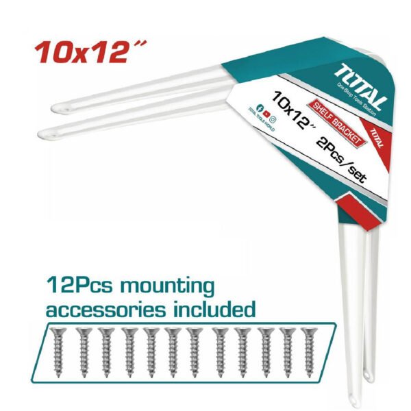 Supports d’étagère TOTAL 10x12 pouces TSB11012 en acier robuste pour fixation murale solide