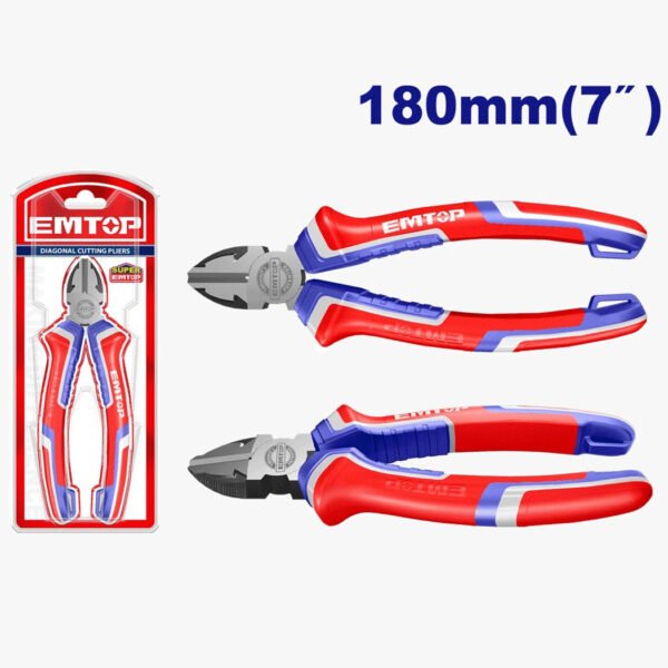 Pince coupante EMTOP 180 mm avec lames diagonales et poignée ergonomique antidérapante