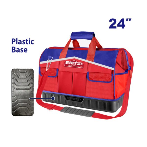 Sac à outils EMTOP 24 pouces noir robuste avec poches multiples et bandoulière