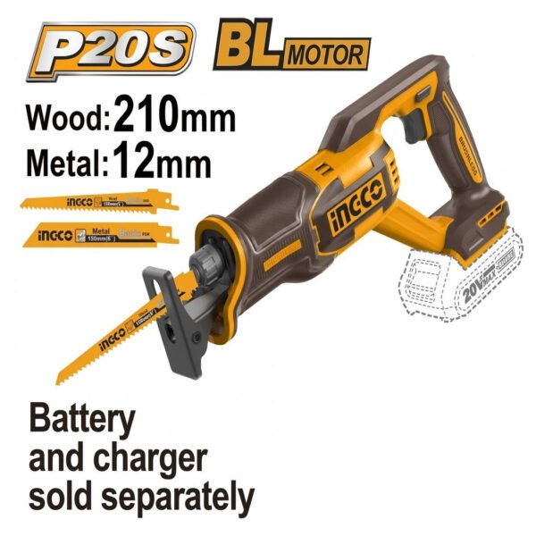 Scie sabre sans fil INGCO 20V CRSLI2108 pour coupe de bois, métal et PVC