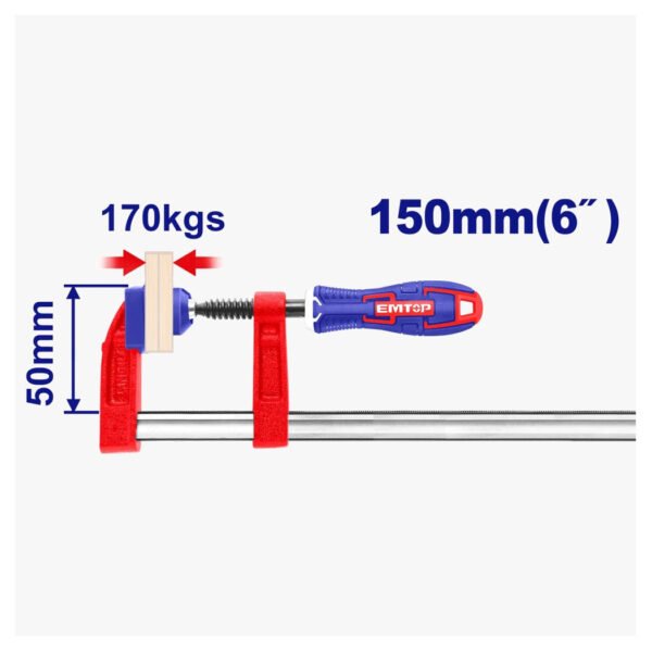 Serre-joint EMTOP 50x150 mm 170 kg ECLPF05101 pour maintien et fixation de pièces bois et métal