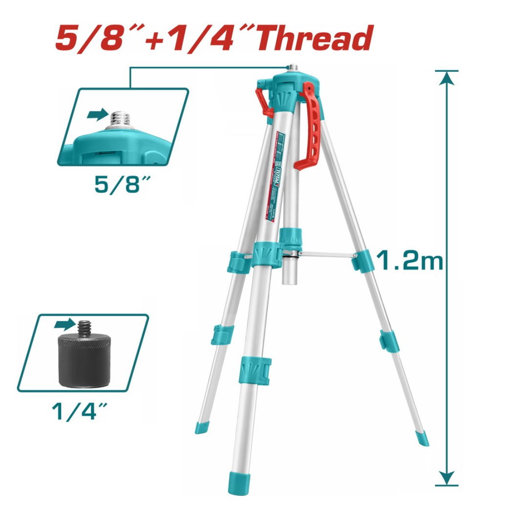 TREPIEDS POUR NIVEAU LASER TLLT01152 Trépied niveau laser TOTAL TLLT01152 aluminium 1.2m support réglable chantier précision
