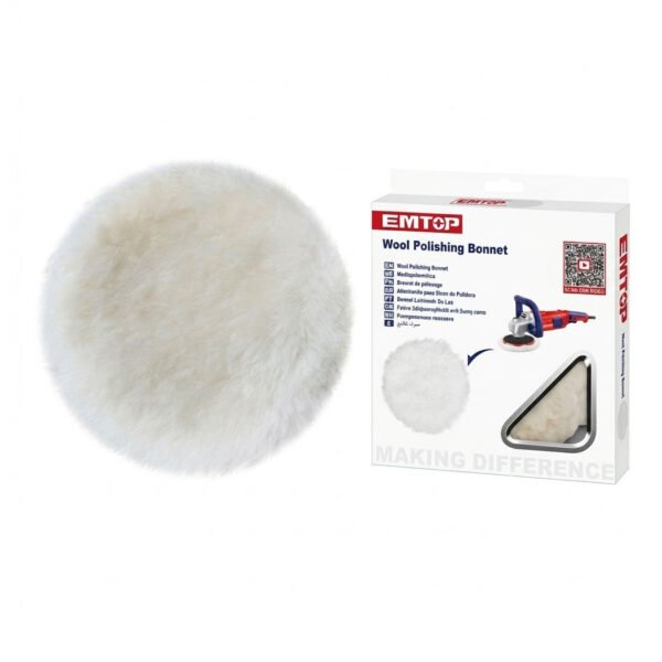 Bonnet de polissage en laine EMTOP 180 mm pour polisseuse et meuleuse
